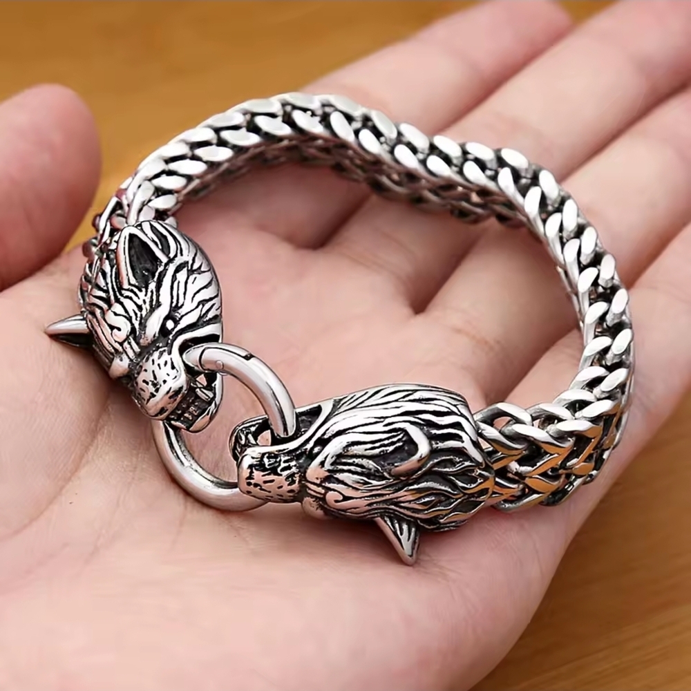 Silver Lion Head Bracelet